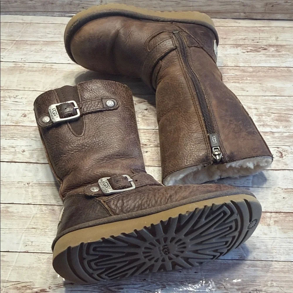 UGG Brown Leather Boots with Silver Buckle